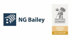 NG Bailey logo next to Armed Forces Covenant Employer Recognition Scheme Gold Award 2021.