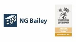 NG Bailey logo next to Armed Forces Covenant Employer Recognition Scheme Gold Award 2021.
